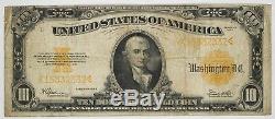 1922 $10 Gold Certificate Note Currency Large Size Problem Free F Fine (332)