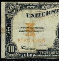 1922 $10 Gold Certificate Note Fr. 1173 Large Serial Numbers # PCGS 30 Very Fine