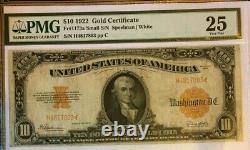 1922 $10 Gold Certificate Pmg25 Very Fine, Speelman/white 8950
