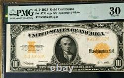 1922 $10 Gold Certificate Pmg30 Very Fine Large Sn K9195662 Speelman/white 3700