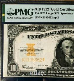 1922 $10 Gold Certificate Pmg30 Very Fine Large Sn K9195662 Speelman/white 3700