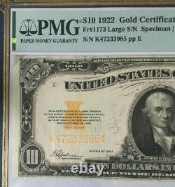 1922 $10 Gold Certificate Pmg30 Very Fine, Speelman/white 8947