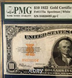 1922 $10 Gold Certificate Pmg30 Very Fine, Speelman/white 9124
