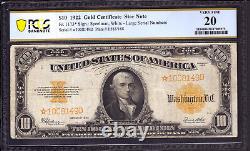 1922 $10 Gold Certificate Star Note Fr. 1173 Speelman White Pcgs B Very Fine 20