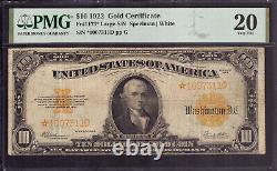 1922 $10 Gold Certificate Star Note Fr. 1173 Speelman White Pmg Very Fine Vf 20