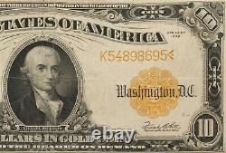 1922 $10 Gold Certificate Very Fine VF/Extra Fine XF Condition FR #1173