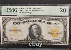 1922 $10 LARGE SIZE GOLD CERTIFICATE NOTE FR. 1173 PMG VF 20 Minor Repairs