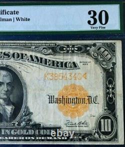 1922 $10 Large Gold Certificate Pmg 30 Very Fine Large S/n, Speelman/white 3667