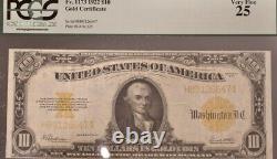 1922 $10 Ten Dollars Gold Certificate Reserve Note PCGS VERY FINE-25 (FR 1173)