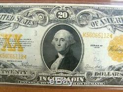 1922 $20.00 Gold Coin Certificate FR 1187 Spellman/White Very Fine Ungraded