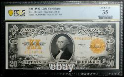 1922 $20 GOLD CERTIFICATE PCGS 35 CHOICE VERY FINE Fr 1187 SPEELMAN WHITE