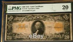 1922 $20 GOLD CERTIFICATE PMG20 VERY FINE Fr#1187 SPEELMAN/WHITE LEGALTENDER