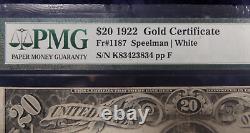 1922 $20 Gold Certificate FR1187 Speelman / White PMG 20 Very Fine