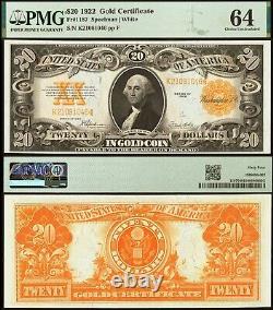 1922 $20 Gold Certificate FR-1187 PMG Graded CU64