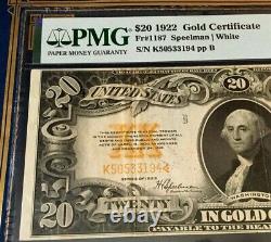 1922 $20 Gold Certificate Pmg40 Extremely Fine, Speelman/white, Beautiful 3760