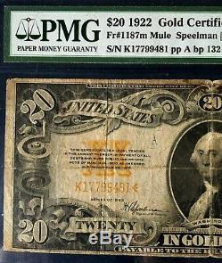 1922 $20 Large Gold Certificate Legaltender Pmg 20 Very Fine Mule Reasonable