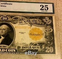 1922 $20 Large Gold Certificate Pmg 25 Very Fine, VIVID Color, Don't Miss