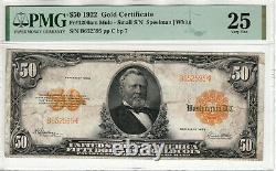 1922 $50 GOLD CERTIFICATE FR. 1200am MULE SMALL SERIAL PMG VERY FINE VF 25 (595)