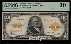 1922 $50 Gold Certificate FR-1200 Graded PMG 20 Very Fine