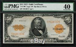 1922 $50 Gold Certificate FR-1200 PMG 40 Comment Extremely Fine
