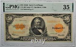 1922 $50 Gold Certificate Fr 1200 Large Serial Number Pmg 35 Choice Very Fine