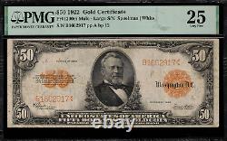 1922 $50 Gold Certificate Mule FR-1200m PMG 25 Very Fine