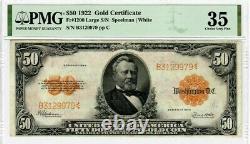 1922 $50 Gold Certificate PMG 35 CHOICE VERY FINE Fr#1200 LARGE SERIAL NUMBER