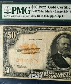1922 $50 LARGE GOLD CERTIFICATE PMG 25 VERY FINE Fr#1200m MULE pp A, bp 11