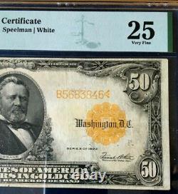 1922 $50 Large S/n Gold Certificate Pmg25 Very Fine Speelman/white 3668