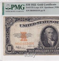 1922 PMG 20 VF $10 Fr-1173 Gold Certificate S/N H64945348