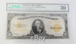 1922 US Mint $10 Gold Certificate Paper Note Certified PMG Very Fine 30