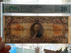 1922 United States $20 GOLD CERTIFICATE Speelman/White PMG Graded VF20 Very Fine