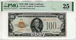 1928 $100 Gold Certificate Note Fr. 2405 Aa Block Pmg Very Fine Vf 25 (013a)