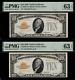 1928 $10 Gold Certificate FR-2400 Consecutive Serial Pair Graded PMG 63 EPQ