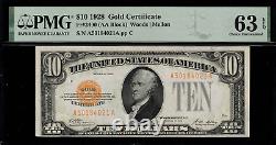 1928 $10 Gold Certificate FR-2400 Graded PMG 63 EPQ Choice Uncirculated