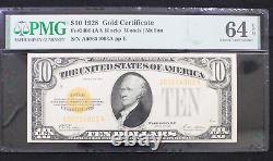 1928 $10 Gold Certificate Fr. #2400 (AA Block) PMG 64 EPQ