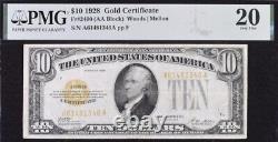 1928 $10 Gold Certificate Fr#2400(AA Block)WoodsMellon PMG20 Very Fine Banknote