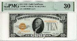 1928 $10 Gold Certificate Note Fr. 2400 Aa Block Pmg Very Fine Vf 30 (283a)