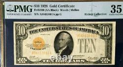 1928 $10 Gold Certificate Pmg35 Choice Very Fine, Woods/mellon. 8991