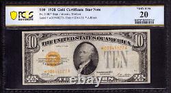 1928 $10 Gold Certificate Star Note Fr. 2400 A Block Pcgs B Very Fine Vf 20