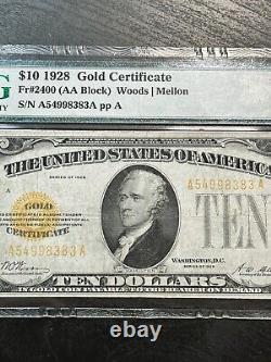 1928 $10 TEN DOLLAR GOLD CERTIFICATE NOTE Fr. 2400 PMG 30 VERY FINE A54998383A