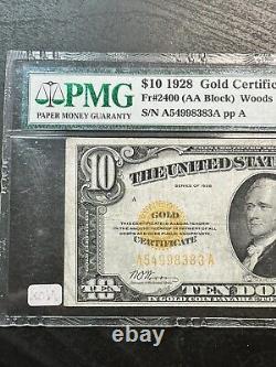 1928 $10 TEN DOLLAR GOLD CERTIFICATE NOTE Fr. 2400 PMG 30 VERY FINE A54998383A
