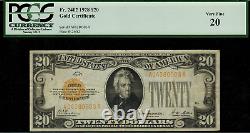 1928 $20 Gold Certificate FR-2402 Graded PCGS 20 Very Fine