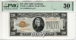 1928 $20 Gold Certificate Note Fr. 2402 Aa Block Pmg Very Fine Vf 30 (394a)