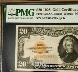 1928 $20 Gold Certificate Pmg35 Epq Choice Very Fine Legal Tender Woods/mellon