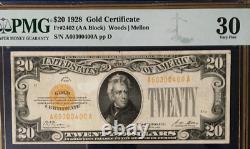 1928 $20 Gold Certificate, Woods/mellon, (aa Block) Pmg30 Very Fine 9090