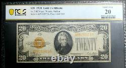 1928 $20 Pcgs 20 Very Fine Gold Certificate Fr #2402 Woods Mellon Nice