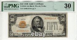 1928 $50 Gold Certificate Note Fr. 2404 Aa Block Pmg Very Fine Vf 30 (444a)
