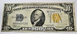 1934 Ten Dollar Gold Seal Silver Certificate! Serial#b 09049743 A! Vg/fine