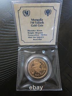 1980 MONGOLIA 750 TUKHRIK PROOF GOLD COIN. 900 FINE WithCERTIFICATE